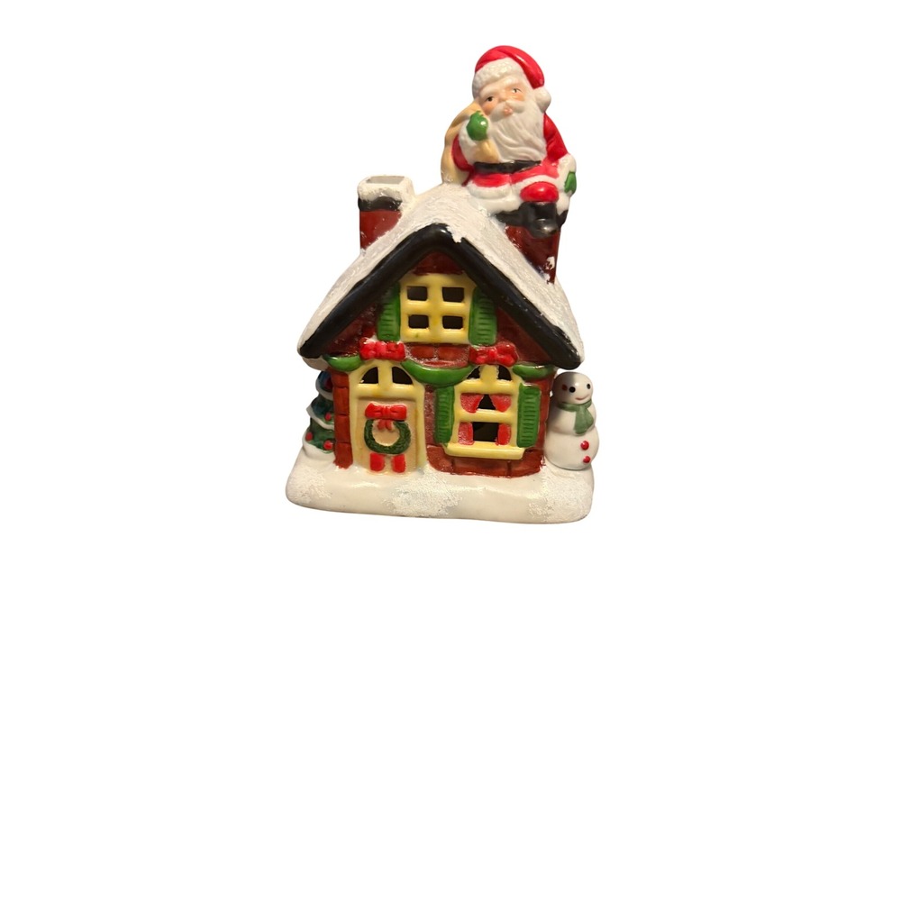 Vintage Flambro Ceramic Santa on Chimney Christmas House